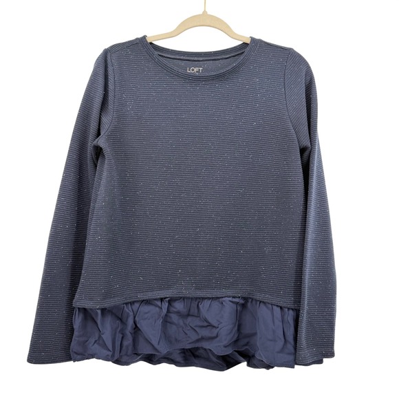 Loft Outlet Tops - Loft Outlet Navy Blue Ribbed 2 in 1 Sweater Peplum Long Sleeve Top Small
